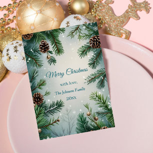 Elegantes árboles de pino y conos de Navidad