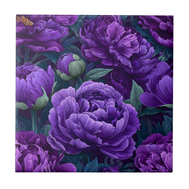 Elegantes Baldosas cerámicas de Purple Peonies (Frente)