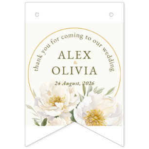 Elegantes Banderines de Flor de Peonía Blanca de B