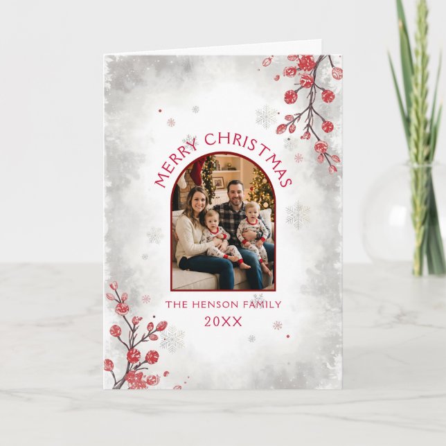 Elegantes bayas rojas familia foto Navidad  (Anverso)