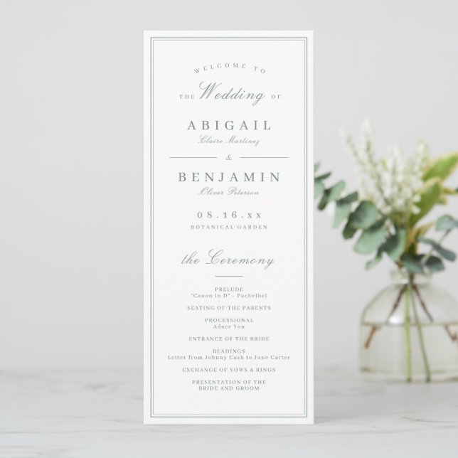 Elegantes bordes programa de boda minimalista salv (Anverso de pie)