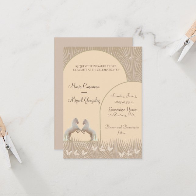 elegantes caballos de boho adoran la invitación a  (Anverso/Reverso In Situ)