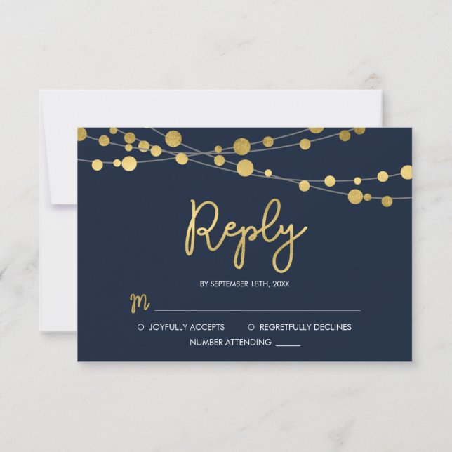 Elegantes cadenas azules de luces Respuesta RSVP (Anverso)