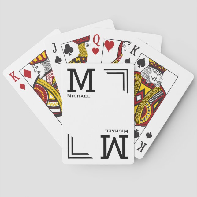 elegantes cartas de juego monogramadas en blanco (Reverso)