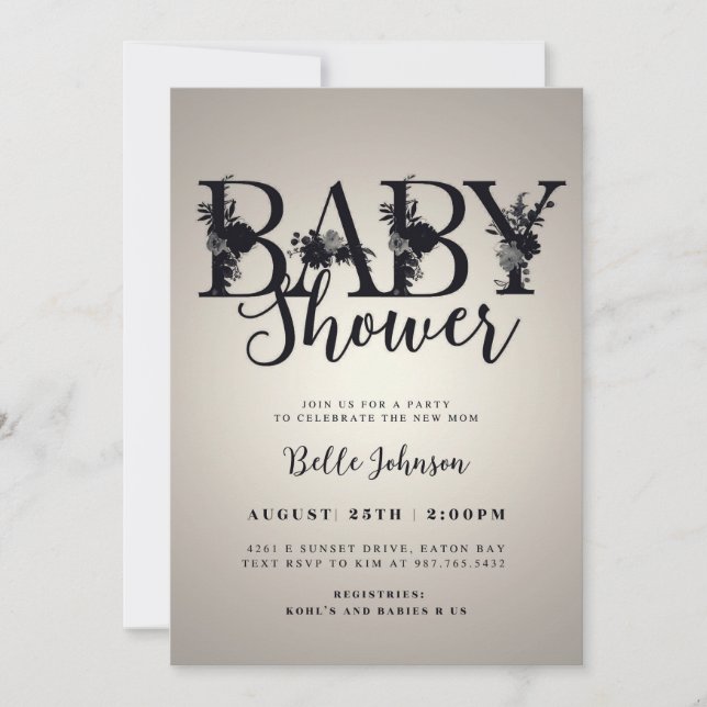 Elegantes Cartas Florales Invitación Baby Shower - (Anverso)