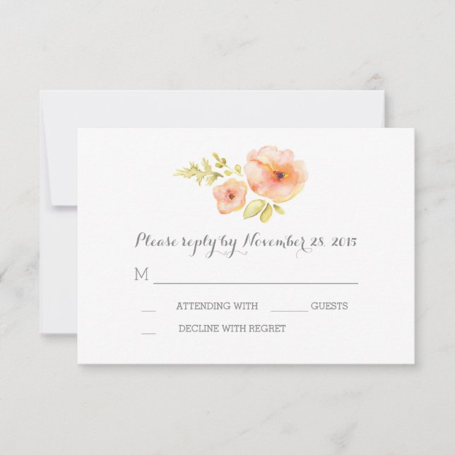 Elegantes cartas RSVP con flores románticas de acu (Anverso)