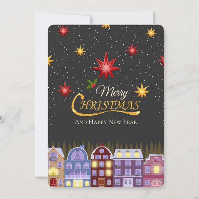 Elegantes casas escandinavas Feliz Navidad (Anverso)