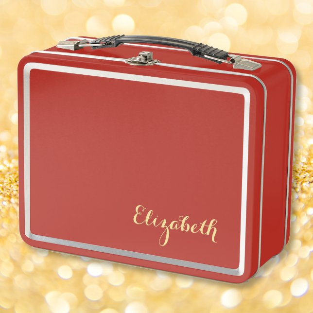 Elegantes Chicas de Monograma Dorado Niños Escupid (Elegant Gold Monogram Girls Boys Kids Cute School Metal Lunch Box)