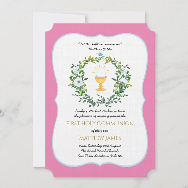 Elegantes Chicas Floral Primer Invitación de la Sa (Anverso)