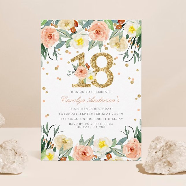 Elegantes Chicas florales invitaciones a los 18 añ (Subido por el creador)