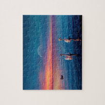 Elegantes Cisnes Agua Sunset Jigsaw Puzzle