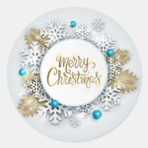 Elegantes copos de nieve Feliz Navidad   PEGATINA