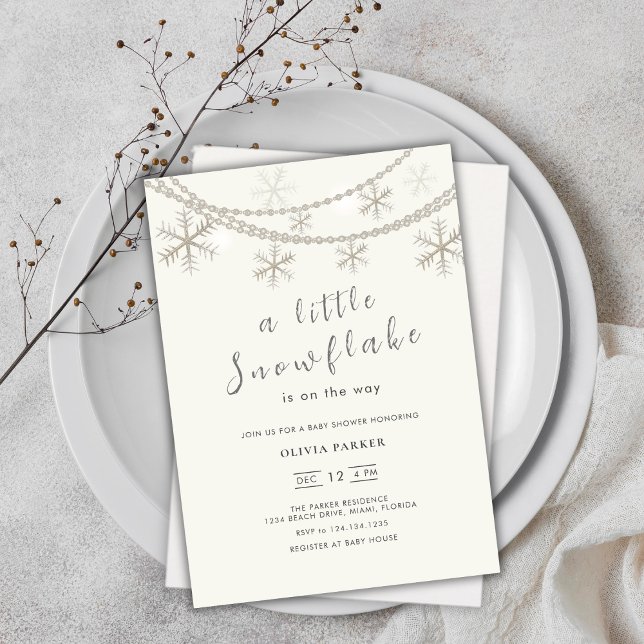 Elegantes copos de nieve Invitación a Baby Shower  (Elegant Snowflakes Winter Baby Shower Invitation)