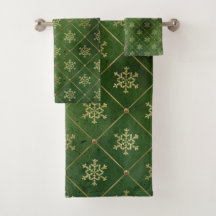 Elegantes copos de nieve verde esmeralda y oro