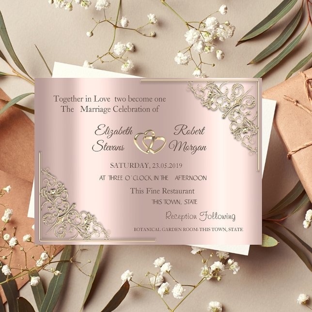 Elegantes corazones dorados Subió la invitación a  (Subido por el creador)