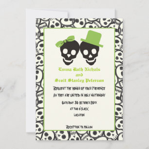 Elegantes cráneos invitación a la boda verde de Ha