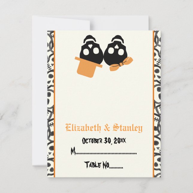 Elegantes cráneos naranja Halloween boda tarjeta d (Anverso)