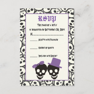 Elegantes cráneos tarjeta RSVP de boda púrpura de 