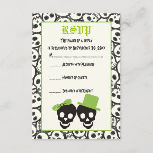 Elegantes cráneos tarjeta RSVP de bodas verdes de 