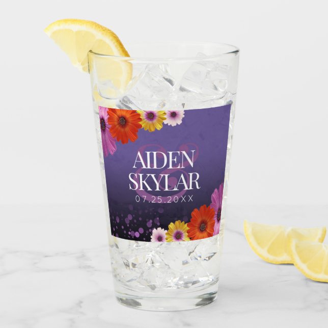 Elegantes Daisies de Oro con Boda Purpurina Púrpur (Anverso (hielo))