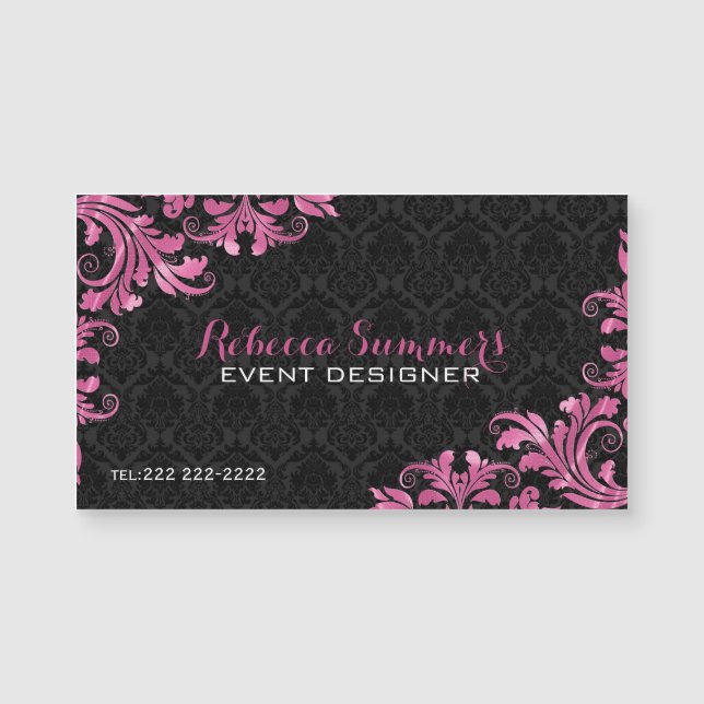 Elegantes damascos negros de encaje metálico rosad (Anverso)