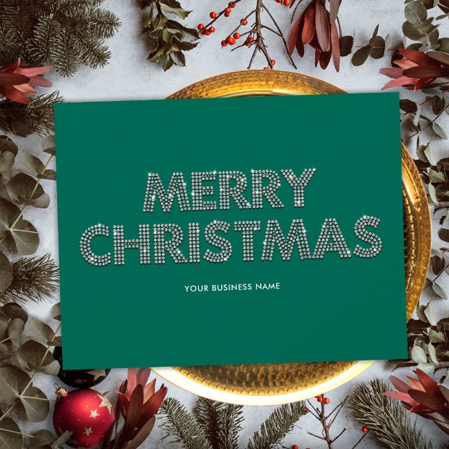 Elegantes diamantes Feliz Navidad Negocios Verde (Front)