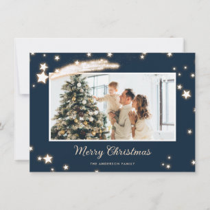 Elegantes estrellas azules foto tarjetas navideñas
