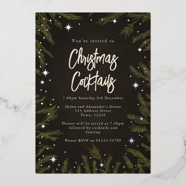 Elegantes estrellas Navidades Cócteles Invitación  (Anverso)