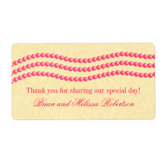 Elegantes etiquetas de boda de perlas, rosado oscu