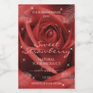 Elegantes etiquetas de producto rosa rojo con hoja