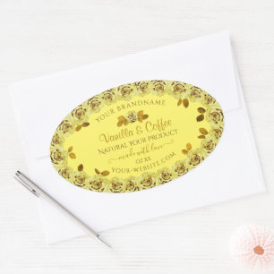 Elegantes etiquetas de productos amarillos adornan