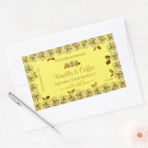 Elegantes etiquetas de productos amarillos adornan
