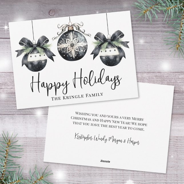 Elegantes Felicidades de Navidad en Blanco y Negro (Elegant Watercolor Black White Happy Holidays Holiday Card)