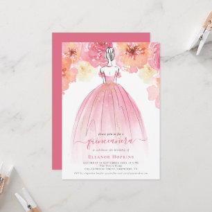 Elegantes Florales Vestidos Rosa Invitación Quince