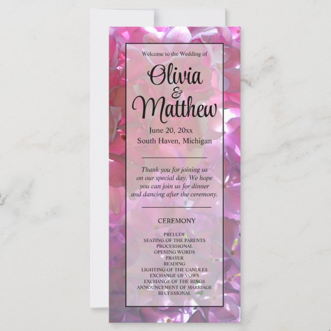 Elegantes flores de boho rosa flores hortensias (Anverso)