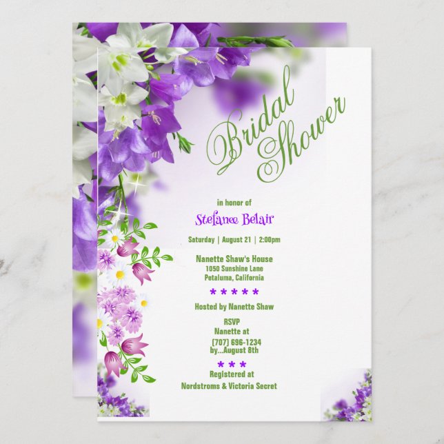 Elegantes flores de lavanda invitaciones a ducha d (Anverso / Reverso)