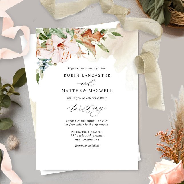 Elegantes flores de tierra e invitación a la boda  (Subido por el creador)