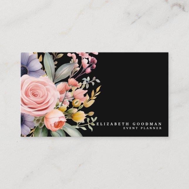 Elegantes flores dulces Tarjetas de Negra de Negoc (Anverso)
