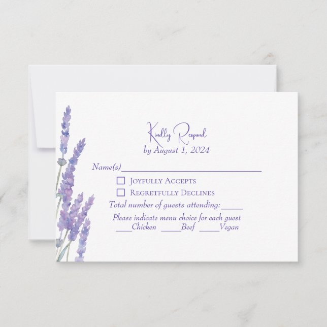 Elegantes Flores Lavanda Boho Moradas RSVP de Boda (Anverso)