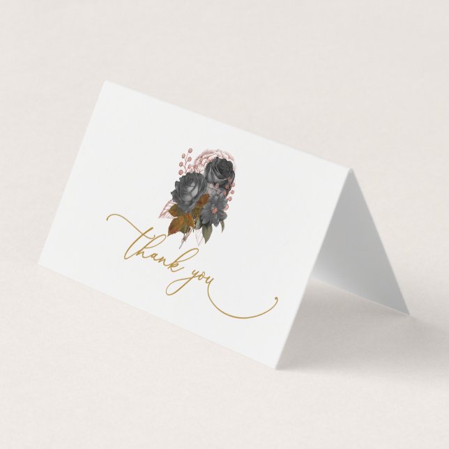 Elegantes Flores Negras Tarjeta de agradecimiento (Anverso)