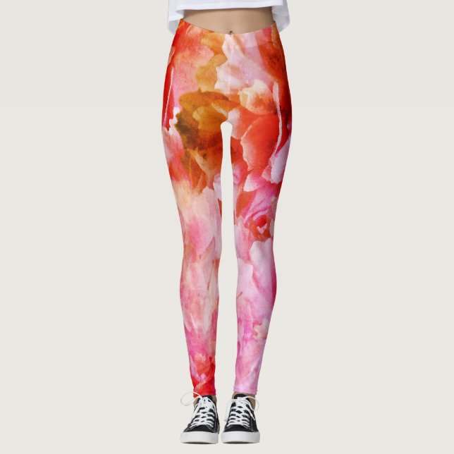 Elegantes flores rosas Legging (Anverso)
