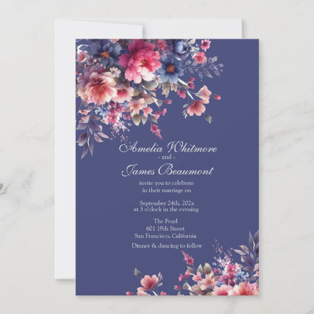 Elegantes flores silvestres boho con invitación de (Anverso)