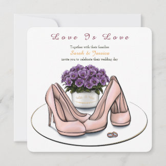 Elegantes Flores Violeta Invitación de Boda Lesbia