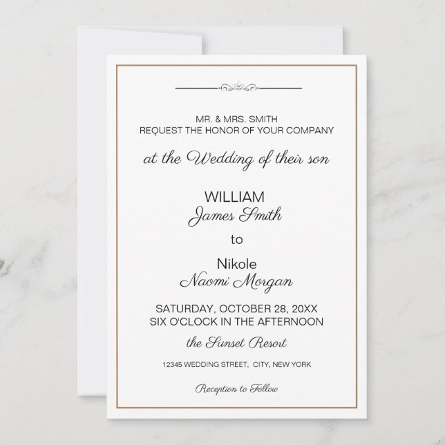 Elegantes fronteras invitación a la boda minimalis (Anverso)