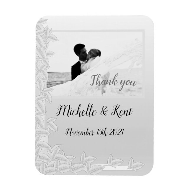 Elegantes hojas de plata gracias imán foto (Vertical)