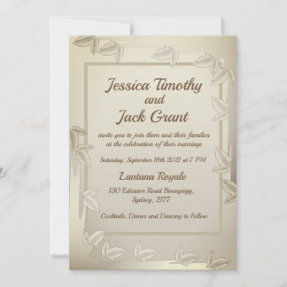 Elegantes hojas en la invitación a la boda de oro