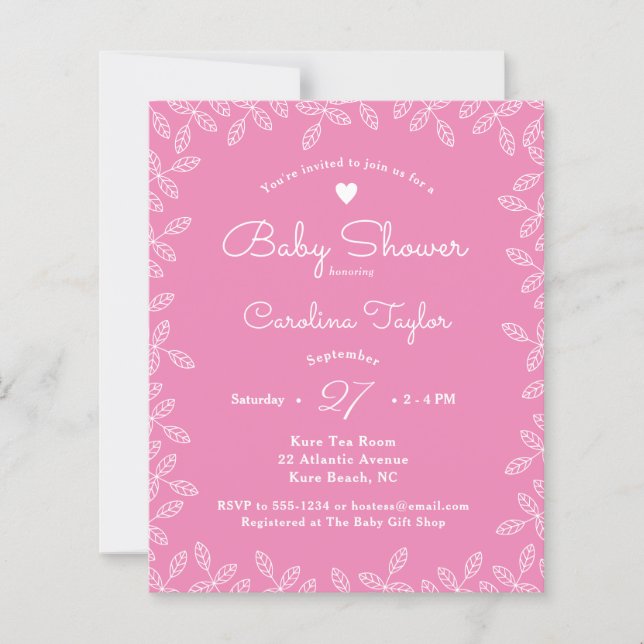 Elegantes hojas invitaciones de Baby Shower con fl (Anverso)