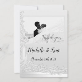 Elegantes hojas plateadas Boda Gracias Tarjeta pla