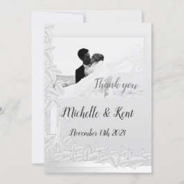 Elegantes hojas plateadas Boda Gracias Tarjeta pla