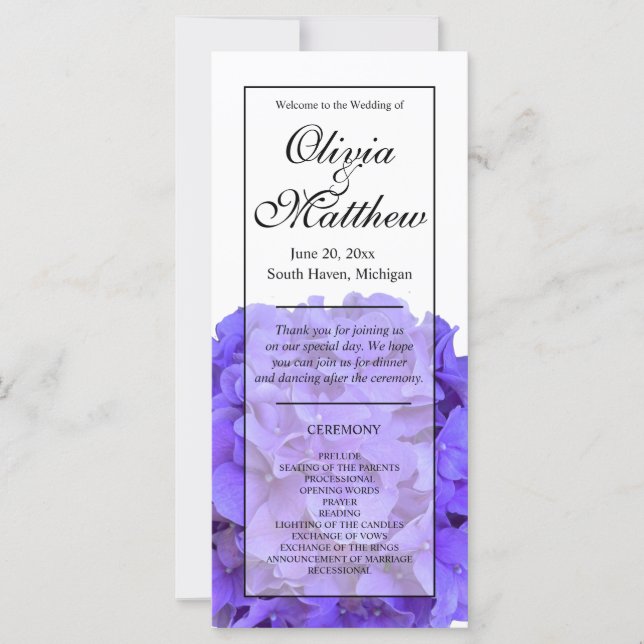 Elegantes hortensias florales púrpuras (Anverso)